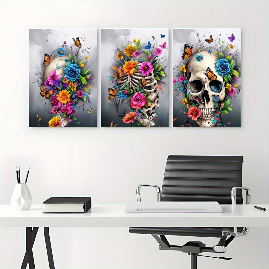 3 Pieces Skull Art Canvas Painting