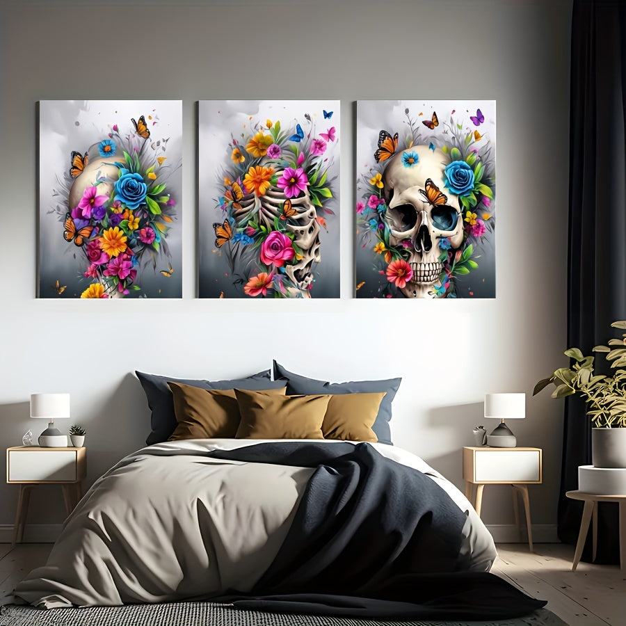 3 Pieces Skull Art Canvas Painting