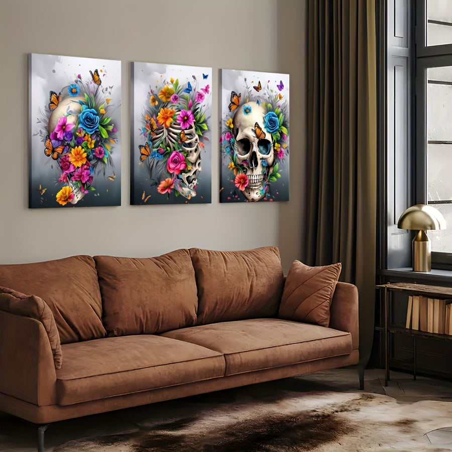 3 Pieces Skull Art Canvas Painting