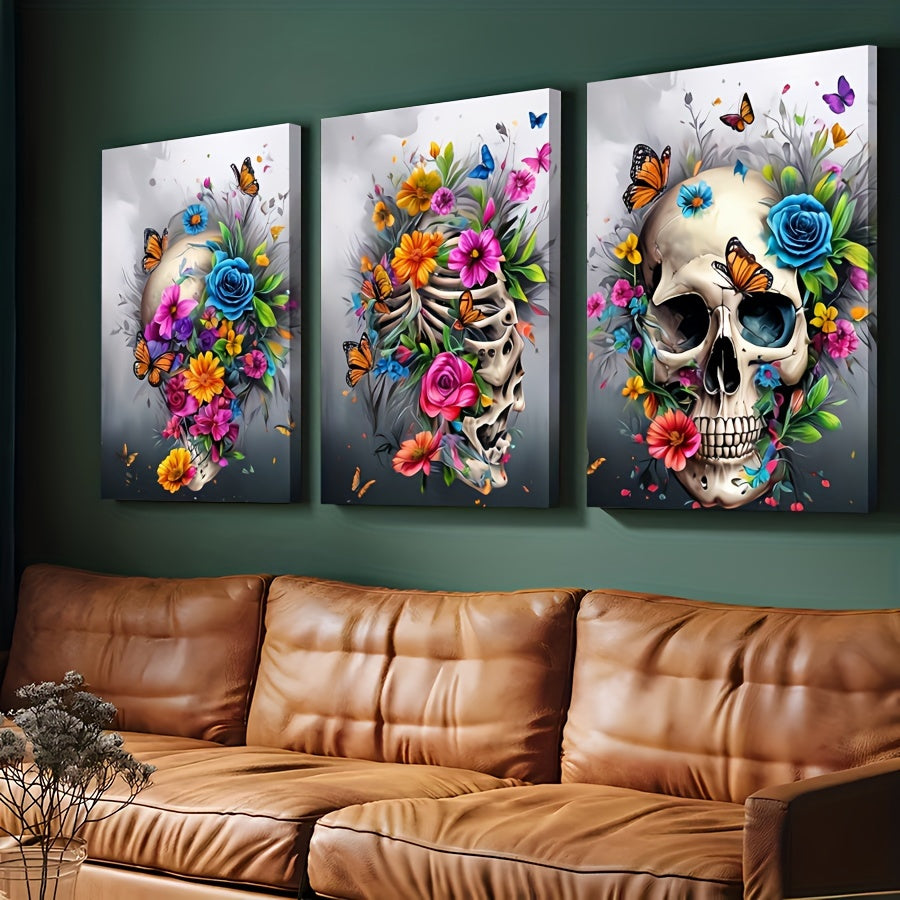 3 Pieces Skull Art Canvas Painting