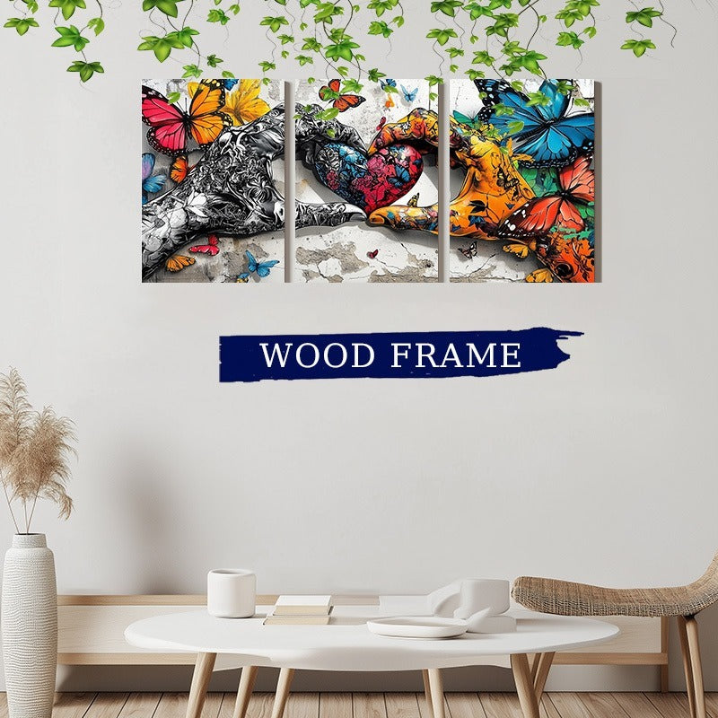 Framed 3pcs Graffiti Holding Hands Love Heart Canvas