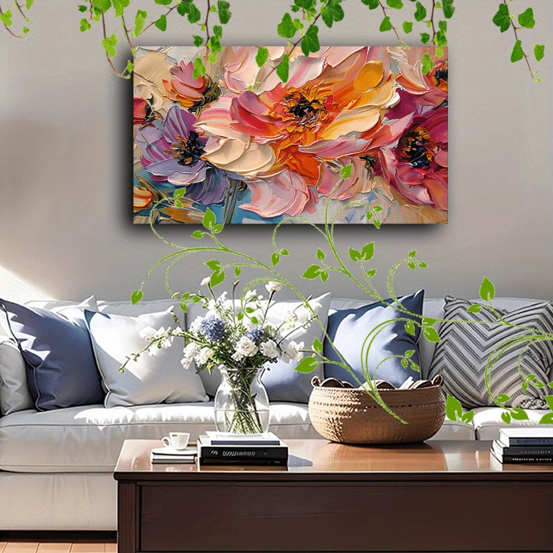 Vibrant Floral Canvas Art With Wooden Frame