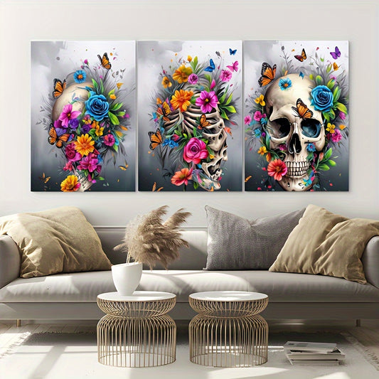 3 Pieces Skull Art Canvas Painting