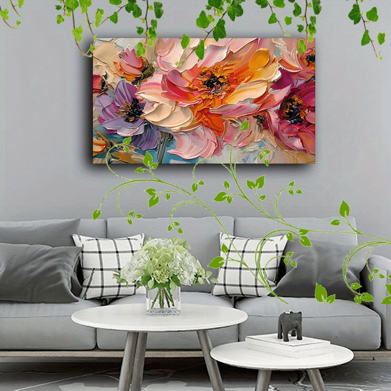 Vibrant Floral Canvas Art With Wooden Frame