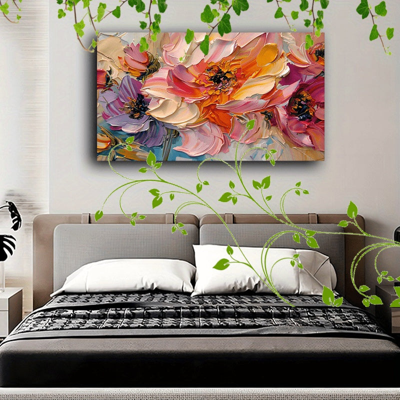 Vibrant Floral Canvas Art With Wooden Frame