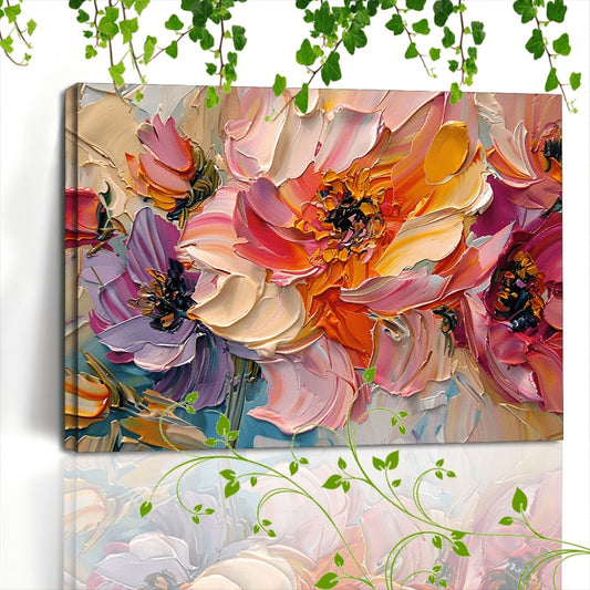 Vibrant Floral Canvas Art With Wooden Frame