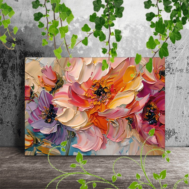 Vibrant Floral Canvas Art With Wooden Frame