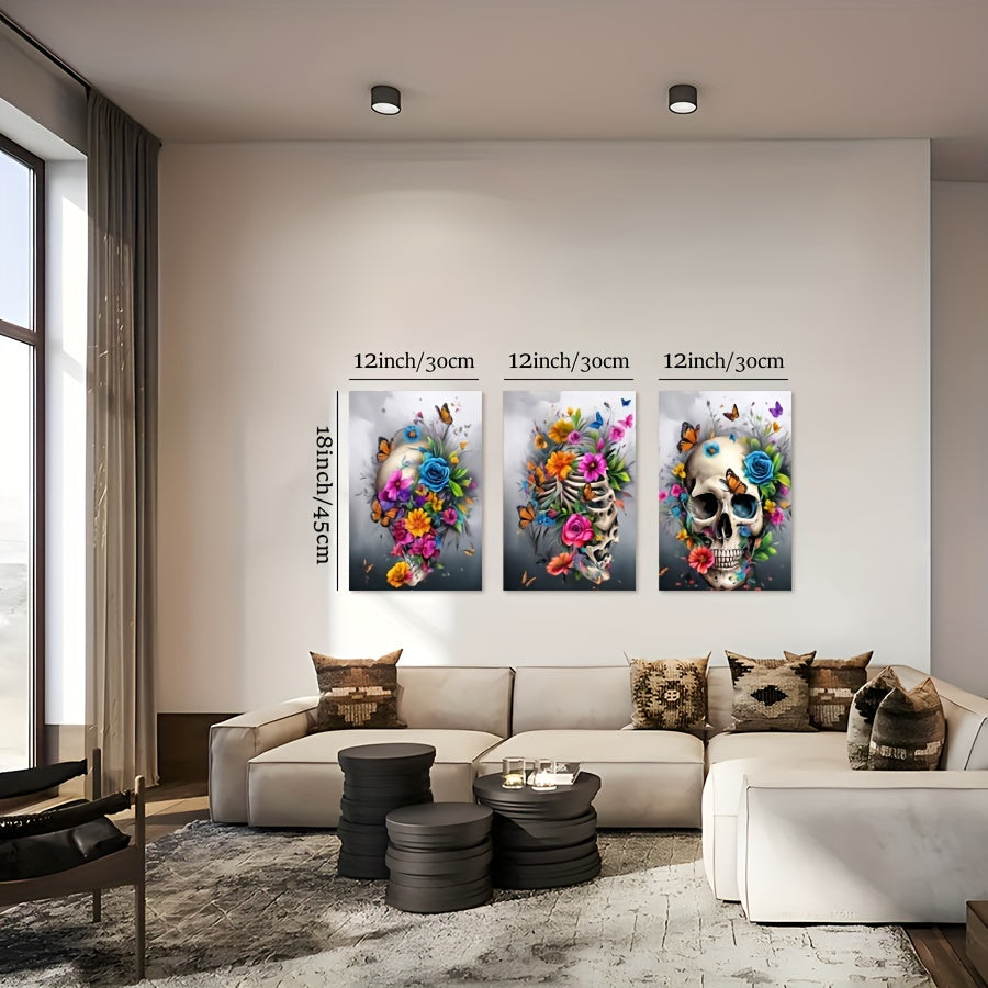 3 Pieces Skull Art Canvas Painting